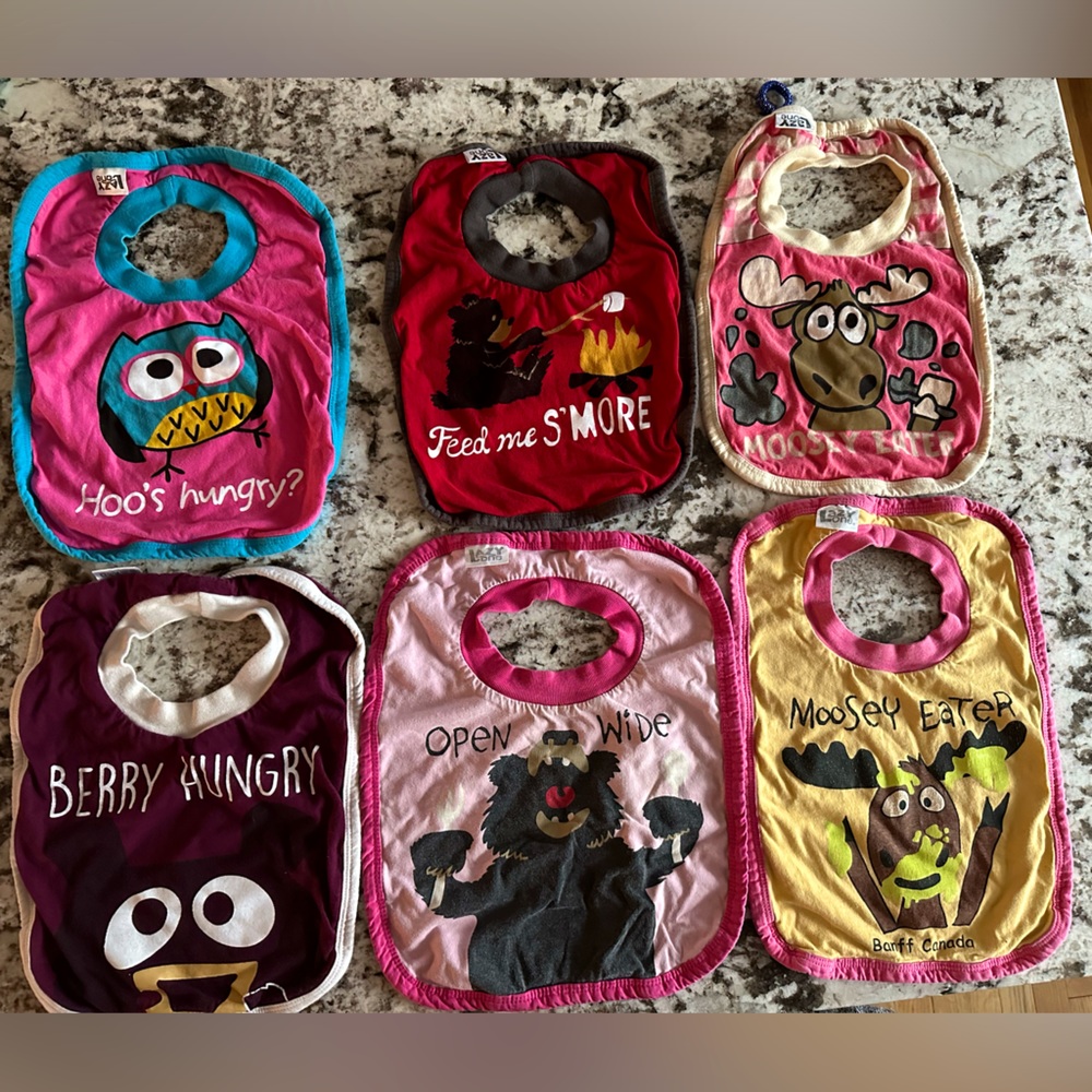 Lazy ones cloth baby bibs - lot of 6 bibs